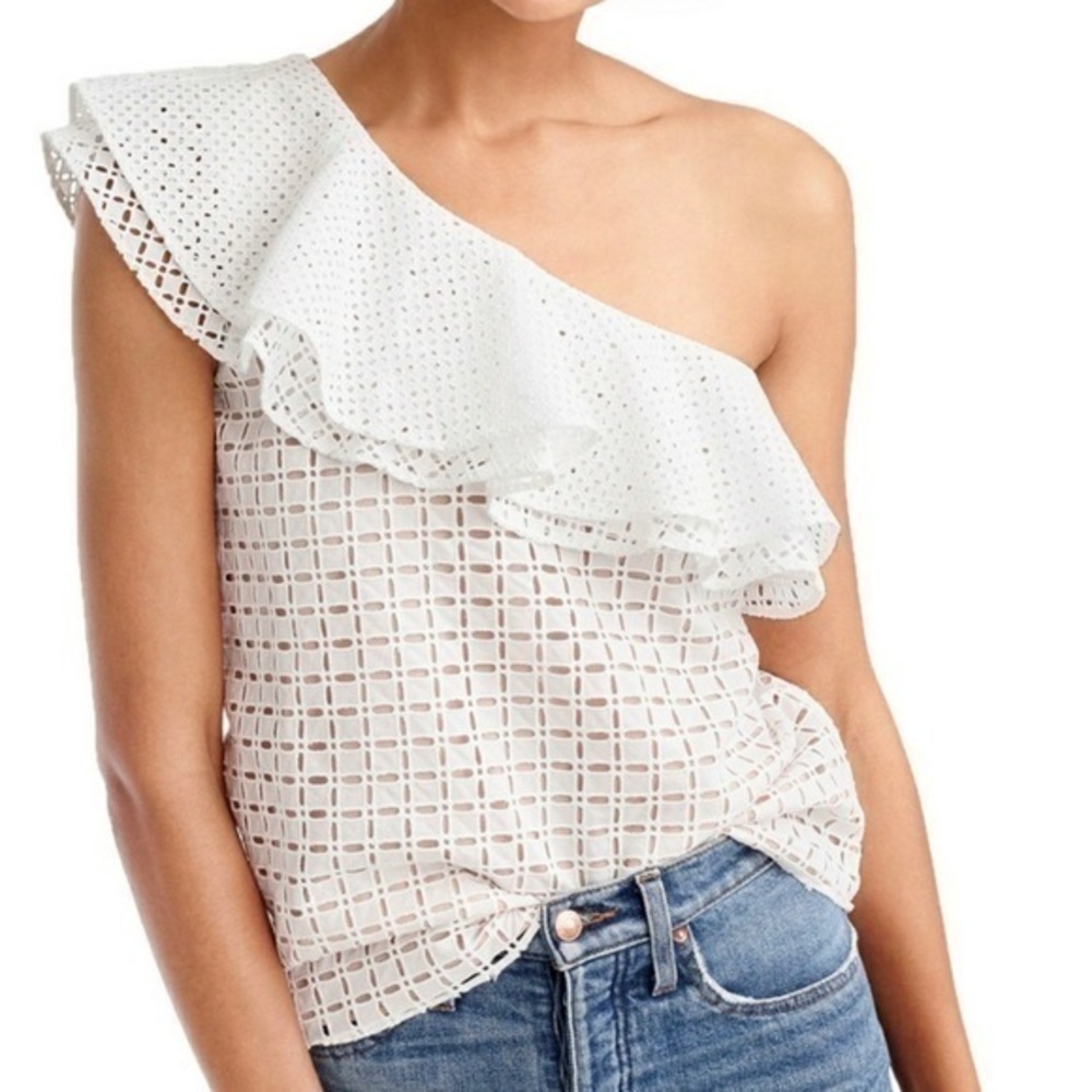 NWT J. Crew Women’s One Shoulder Ruffle Eyelet Top size 4